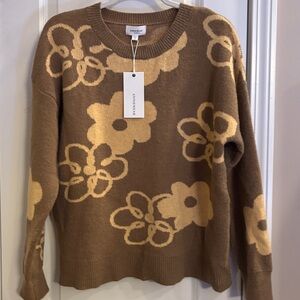 NWT Anniewear Los Angeles brown and cream floral sweater Small